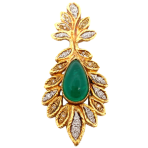 Pt900/K18 エメラルド・ダイヤモンド ブローチ E7.57・D0.13ct
