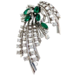 K14WG エメラルド・ダイヤモンド ブローチ