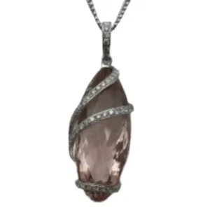 K18WG モルガナイト・ダイヤモンド ネックレス/ペンダントトップ 27.74 ct 0.63 ct
