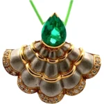 Pt900/K18 エメラルド・ダイヤモンド ブローチ 3.35・0.31ct