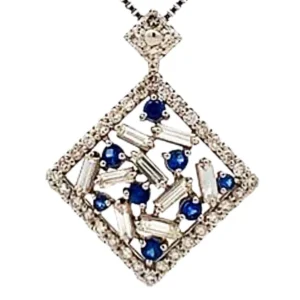 Pt900/Pt850 ダイヤモンド・サファイア ネックレス D0.61・0.2ct