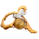 K18/K18WG クォーツ・ダイヤモンド ブローチ 12.79・0.61ct