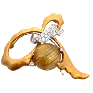 K18/K18WG クォーツ・ダイヤモンド ブローチ 12.79・0.61ct