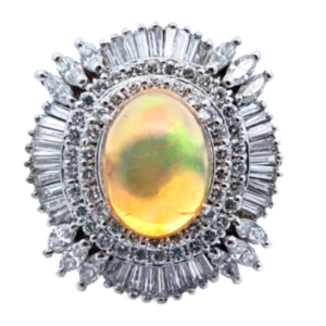 Pt･Pm900 ファイヤーオパール・ダイヤモンド リング 3.26・D2.11ct