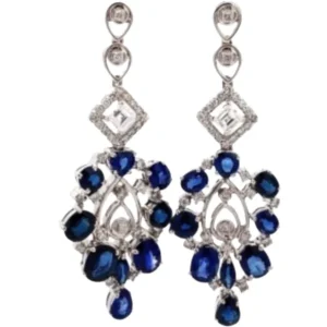 K18 サファイア・ダイヤモンド ピアス/イヤリング S8.40・D0.43・F0.51 ct