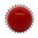 Pt･Pm900 サンゴ・ダイヤモンド リング 0.88 ct