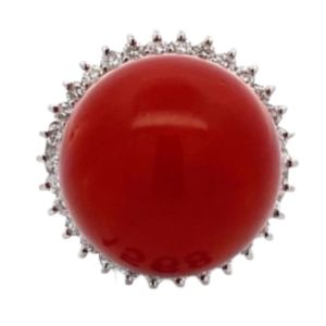 Pt･Pm900 サンゴ・ダイヤモンド リング 0.88 ct