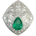 Pt・Pm900 エメラルド・ダイヤモンド ブローチ E15.77 ct D1.363 ct