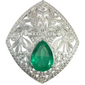 Pt･Pm900 エメラルド・ダイヤモンド ブローチ E15.77 ct D1.363 ct