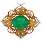 Pt900/K18[Kﾒｲﾝ] エメラルド・ダイヤモンドブローチ E14.29・D0.46ct