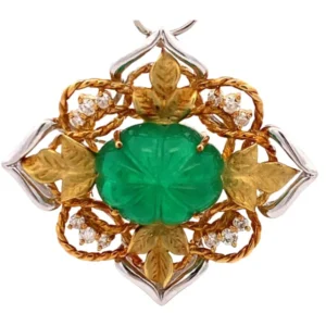 Pt900/K18[Kﾒｲﾝ] エメラルド・ダイヤモンドブローチ E14.29・D0.46ct
