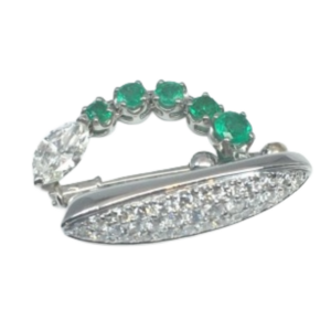 Pt･Pm900 エメラルド・ダイヤ ブローチ 0.529 ct 0.64・E0.55・D0.01 ct