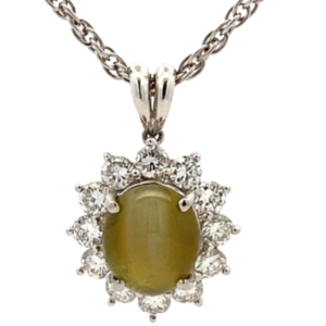 Pt850/Pt900 クリソベリルキャッツアイ・ダイヤモンド ネックレス/ペンダントトップ 4.87・D1.18ct