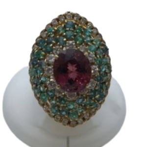 K18 ルベライトトルマリン・パライバトルマリン・ダイヤモンド リング 4.93 ct 2.47・D1.38 ct