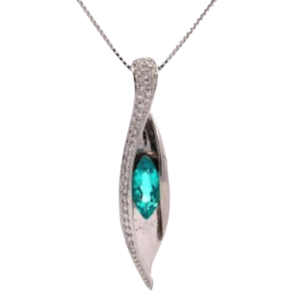 Pt850/Pt900 ブラジル産パライバトルマリン・ダイヤモンド ネックレス/ペンダントトップ 0.8 ct 0.24 ct