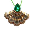 Pt900/K18 エメラルド・ダイヤモンド ブローチ 3.35・0.31ct