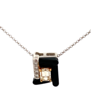 Pt900/Pt850/K18 ダイヤモンド・オニキス ネックレス/ペンダントトップ 0.35・D0.04ct