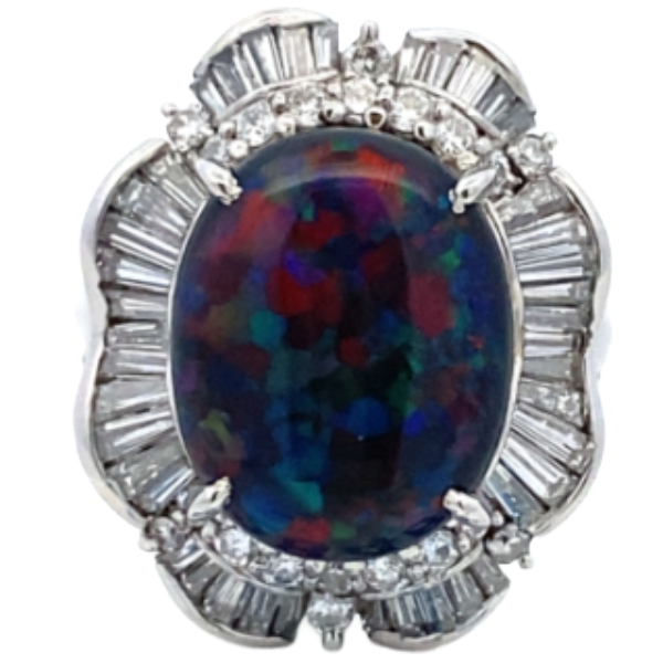 Pt･Pm900 ブラックオパール・ダイヤモンド リング 5.978・1.58ct
