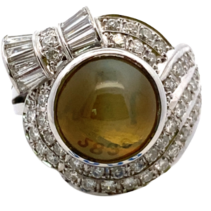 Pt･Pm900 クリソベリルキャッツアイ・ダイヤモンド リング C8.81・1.82ct