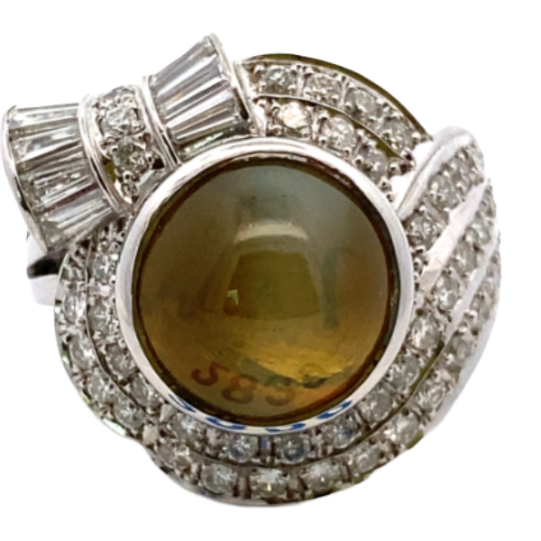 Pt･Pm900 クリソベリルキャッツアイ・ダイヤモンド リング C8.81・1.82ct