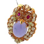 K18 ラベンダー翡翠・多色石 ブローチ 18.28・R0.51・8.26・D0.4ct