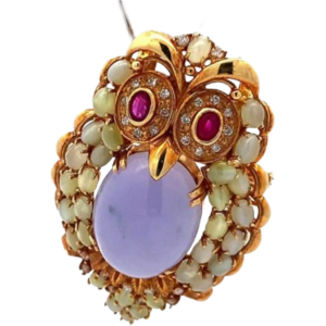 K18 ラベンダー翡翠・多色石 ブローチ 18.28・R0.51・8.26・D0.4ct