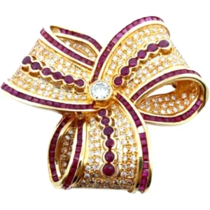 K18 ルビー・ダイヤモンド ブローチ R7.1・D0.38・D2.43ct