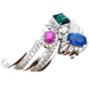 Pt･Pm900 スタールビー・サファイア・グリーントルマリン・ダイヤモンド ブローチ