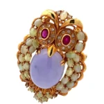 K18 ラベンダー翡翠・多色石 ブローチ 18.28・R0.51・8.26・D0.4ct
