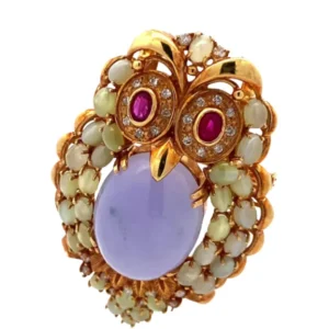 K18 ラベンダー翡翠・多色石 ブローチ 18.28・R0.51・8.26・D0.4ct