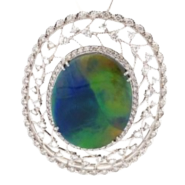 Pt･Pm900 ブラックオパール・ダイヤモンド ブローチ 20.19 ct D1.737 ct