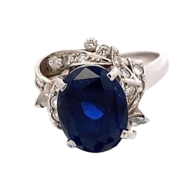 Pt・Pm900 ビルマ産非加熱ディープブルーサファイア・ダイヤモンド 6.39・0.53ct