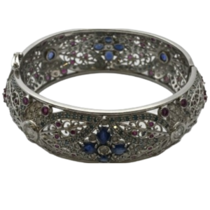 Pt900 ルビー・ブルーサファイア・ダイヤモンド ブレスレット/バングル 約4.9×3.3・約4.8㎜・約5×4.1 ㎜