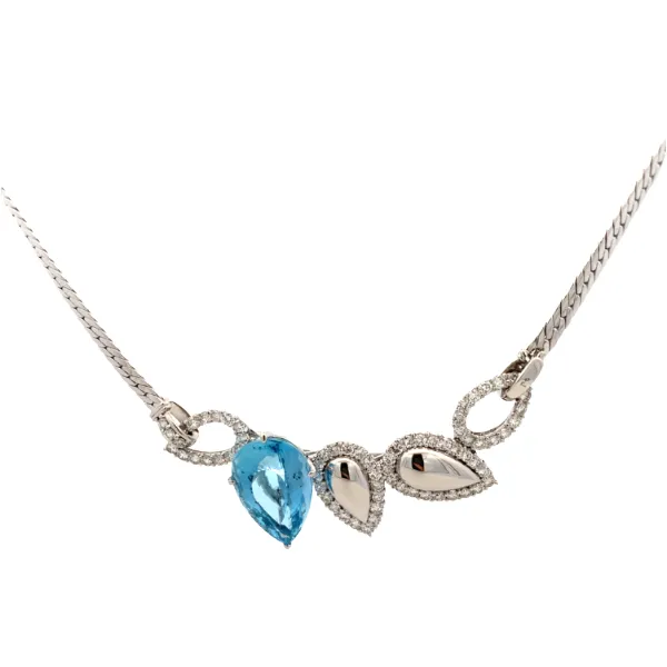 Pt900/Pt アクアマリン・ダイヤモンド ネックレス 14.15・D3.15・D0.22ct