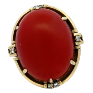 K18 サンゴ・ダイヤモンド リング 0.20ct