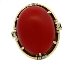 K18 サンゴ・ダイヤモンド リング 0.20ct