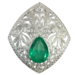 Pt･Pm900 コロンビア産エメラルド・ダイヤモンド ブローチ E15.77 ct D1.363 ct