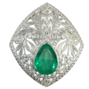 Pt･Pm900 コロンビア産エメラルド・ダイヤモンド ブローチ E15.77 ct D1.363 ct