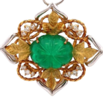 Pt900/K18[Kﾒｲﾝ] エメラルド・ダイヤモンドブローチ E14.29・D0.46ct