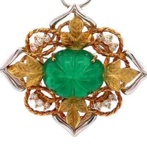 Pt900/K18[Kﾒｲﾝ] エメラルド・ダイヤモンドブローチ E14.29・D0.46ct