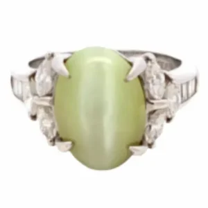 Pt･Pm900 クリソベリルキャッツアイ ダイヤモンド リング 6.14ct 0.77ct