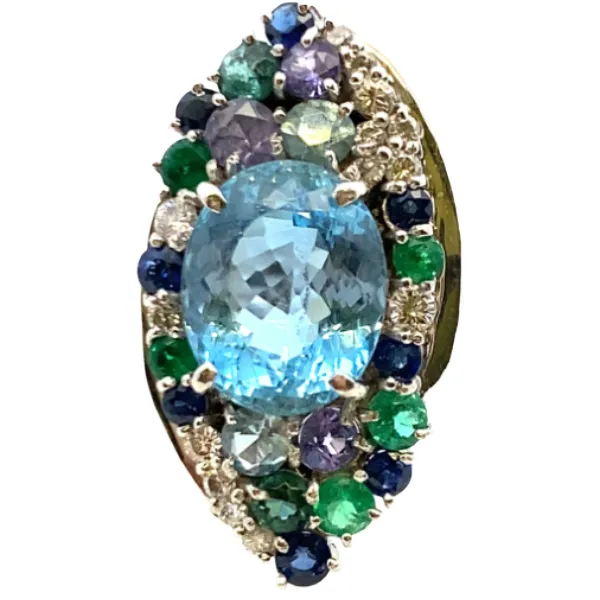 Pt･Pm900 アクアマリン・多色石 リング 4.78・0.32ct