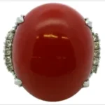 Pt･Pm900 サンゴ・ダイヤモンド リング 0.34ct