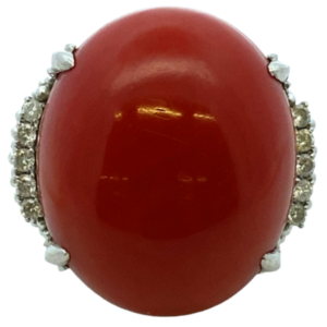 Pt･Pm900 サンゴ・ダイヤモンド リング 0.34ct