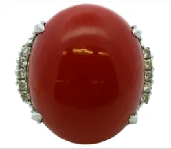 Pt･Pm900 サンゴ・ダイヤモンド リング 0.34ct