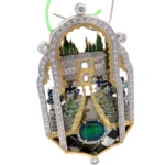 Pt900/K18 多色石・ダイヤモンドブローチ S0.74・OP2.58・D3.13ct