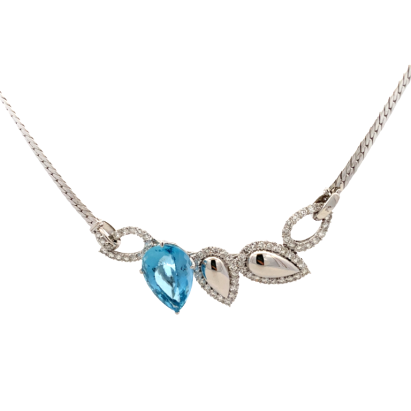 Pt900/Pt アクアマリン・ダイヤモンド ネックレス/ペンダントトップ 14.15・D3.15・D0.22ct