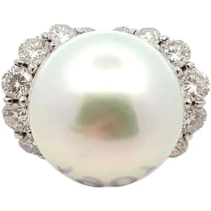 Pt･Pm900 パール・ダイヤモンド リング D3.48ct