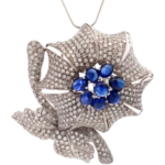 Pt･Pm900 サファイア・ダイヤモンド ブローチ S5.00・D9.00 ct