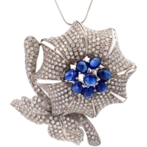 Pt･Pm900 サファイア・ダイヤモンド ブローチ S5.00・D9.00 ct